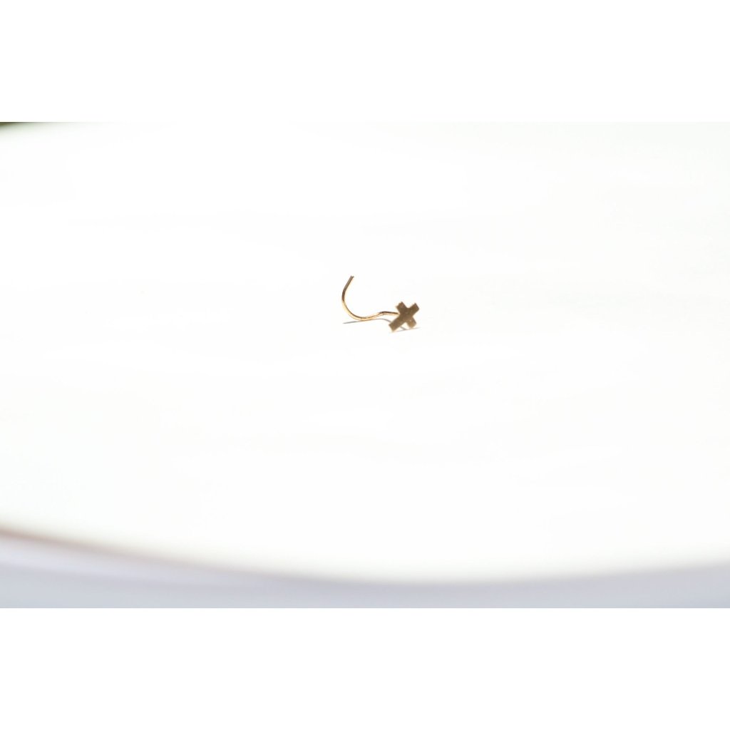 9kt. Gold Corkscrew Mini Cross Piercing Solid Gold 9k New